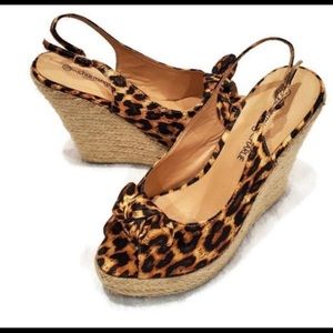 Charming Charlie Leopard Espadrille Open Toe Slingback Wedge Sandal, 7.5